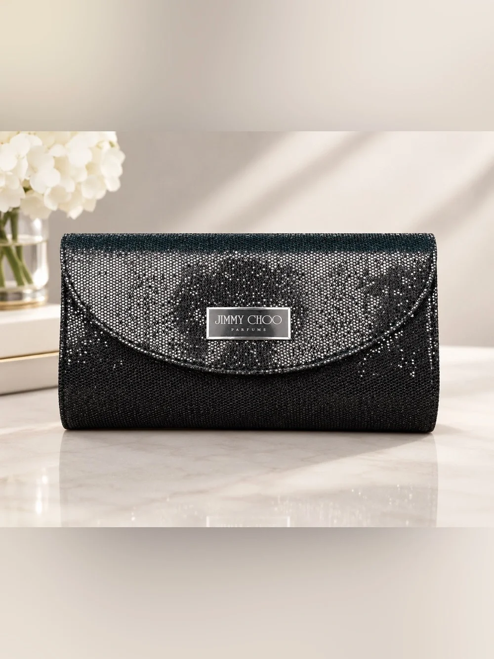 Jimmy Choo Black Sparkle Flap Clutch